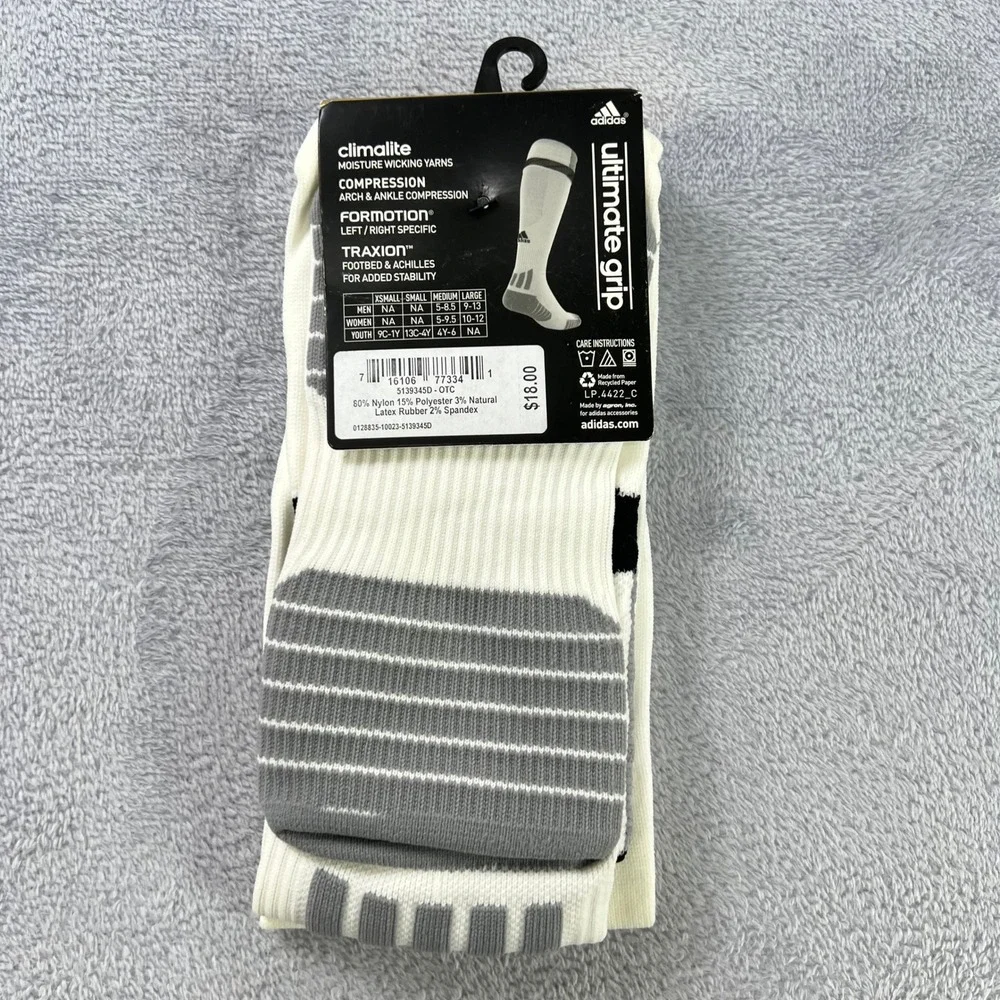 Adidas Premier OTC Soccer Traxion Socks Large White Grey Compression Athletic